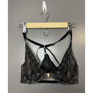 Victoria's Secret Bra Womens 34D Black Very Sexy Unlined Plunge Lace Strappy